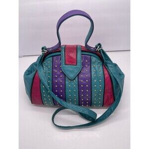 Vintage 1980s Park Avenue Leather Shoulder Bag Red Green Purple Made In USA 80's